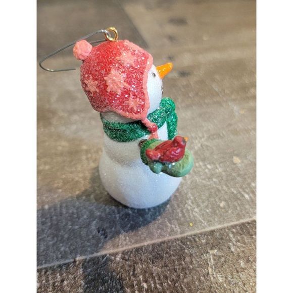 2007 Hallmark snowman welcome friends glitter red cardinal scarf Xmas ornament - Picture 2 of 6